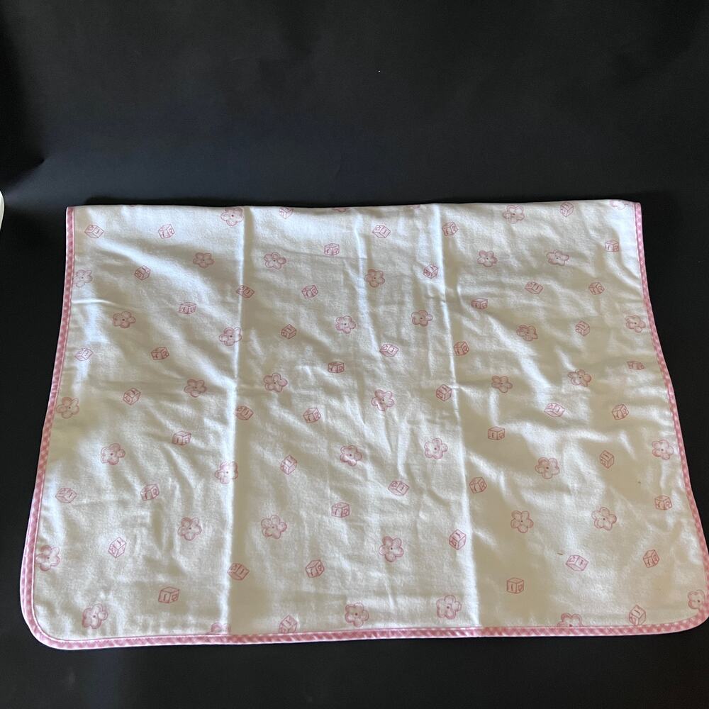 Pottery Barn Kids Blanket Cotton White Pink Gingham Trim Flowers Blocks 25x36" - Picture 5 of 8